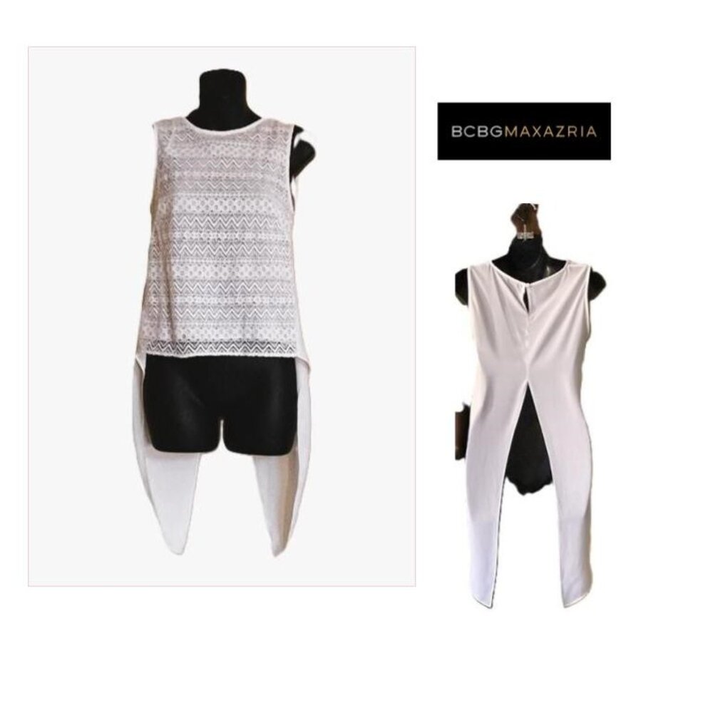 BCBGMAXAZRIA Feminine White Top with Lace Front | XS